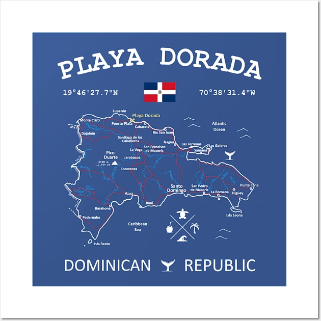 Playa Dorada Dominican Republic Flag Travel Map Coordinates GPS Wall Art by French Salsa